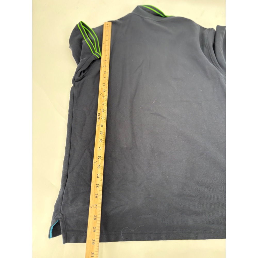 Psycho Bunny Mens Navy Blue Polo Shirt Neon Green Trim Embroidered Logo Size 8 - Picture 5 of 6